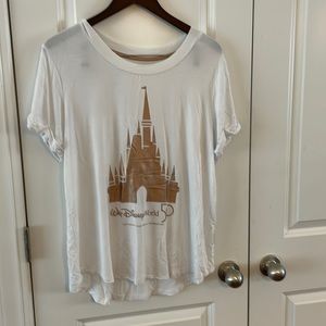 Disney White Short Sleeve Tee with Gold Castle Graphic